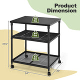 3 Tier Printer Stand Rolling Fax Cart with Adjustable Shelf and Swivel Wheels