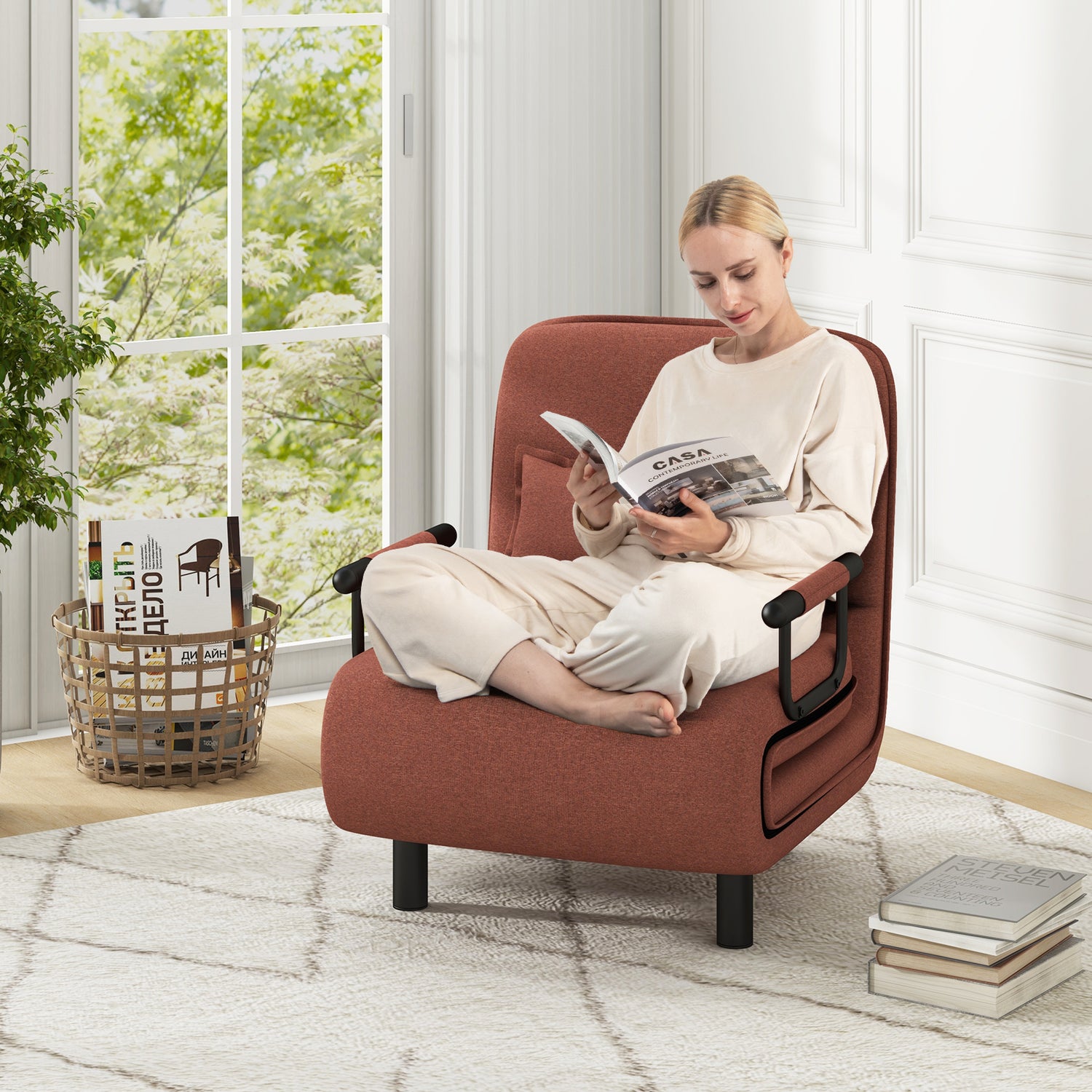 3-in-1 Convertible Sofa Bed with 5-Position Adjustable Backrest and Lumbar Pillow