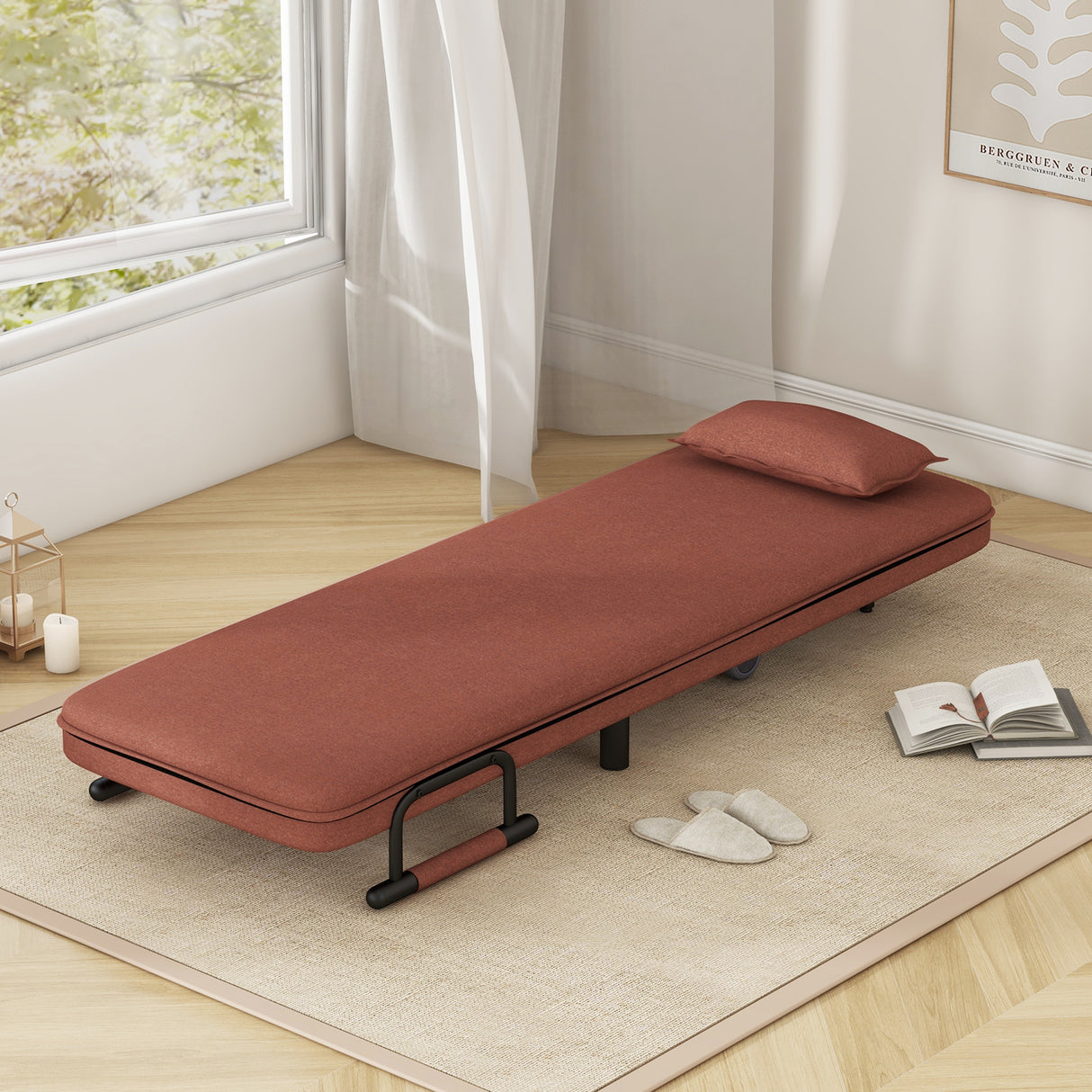 3-in-1 Convertible Sofa Bed with 5-Position Adjustable Backrest and Lumbar Pillow