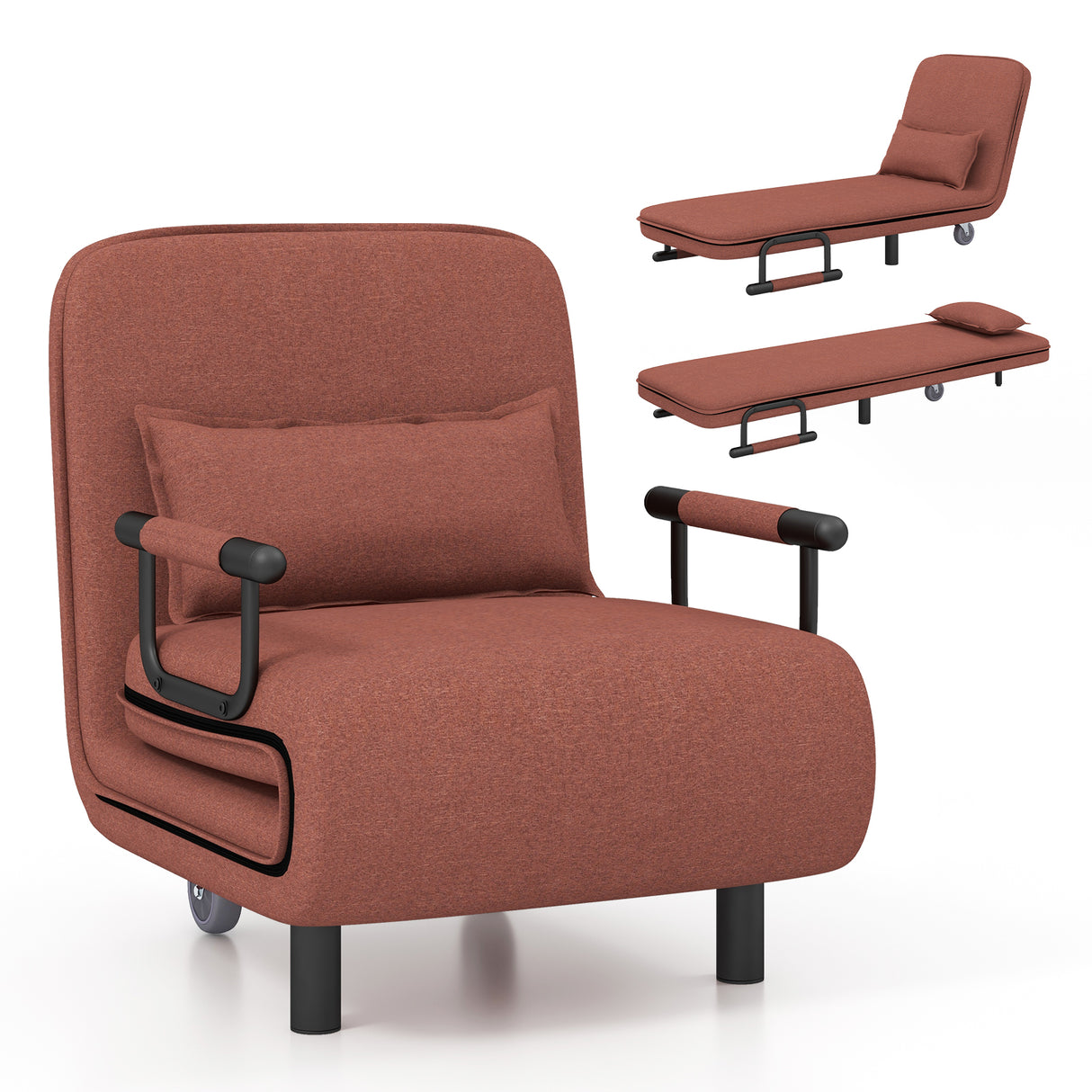 3-in-1 Convertible Sofa Bed with 5-Position Adjustable Backrest and Lumbar Pillow