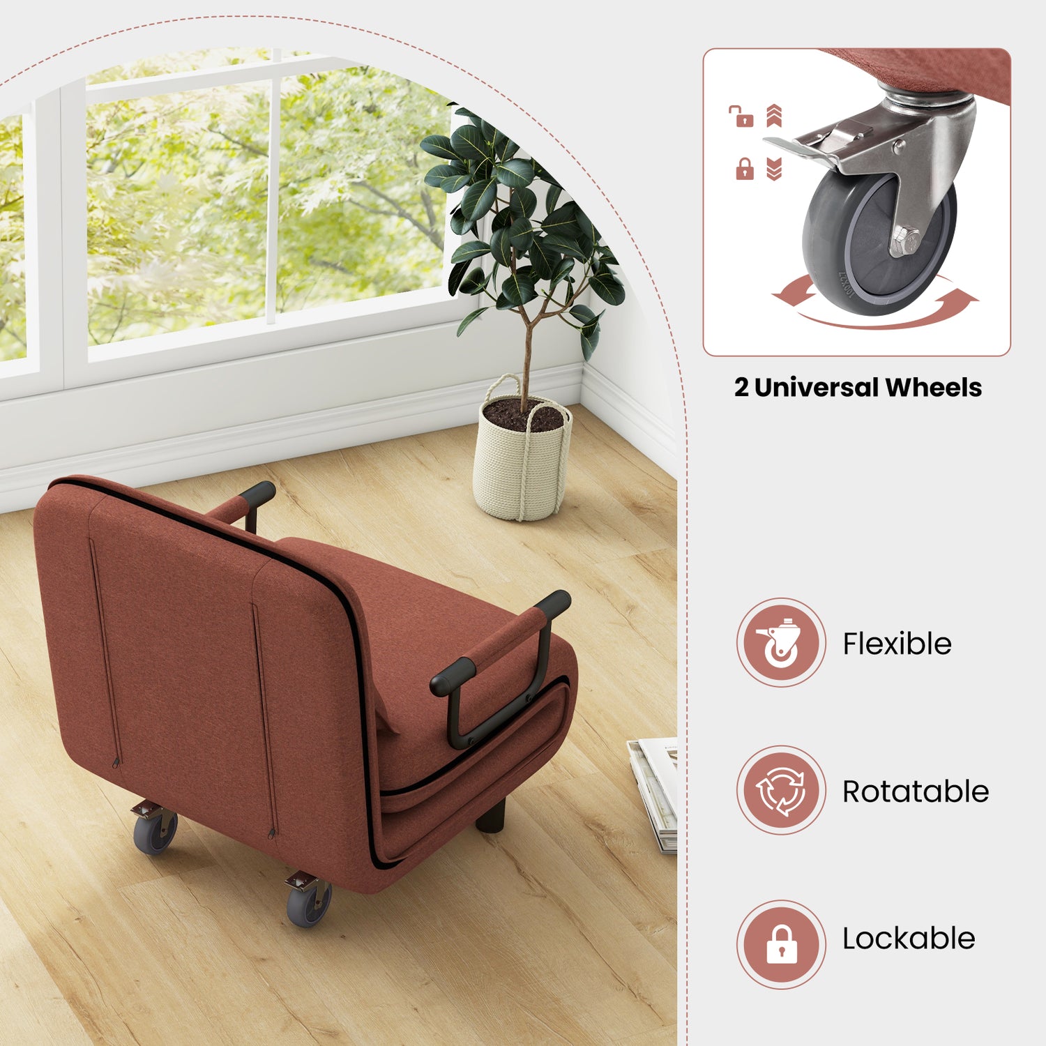 3-in-1 Convertible Sofa Bed with 5-Position Adjustable Backrest and Lumbar Pillow