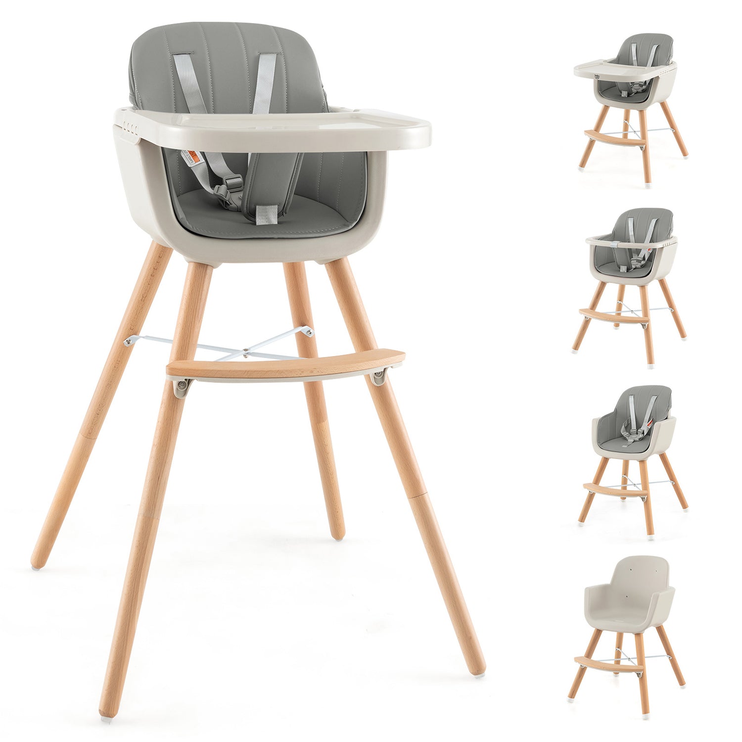 3-in-1 Convertible Wooden High Chair with Cushion