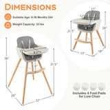 3-in-1 Convertible Wooden High Chair with Cushion