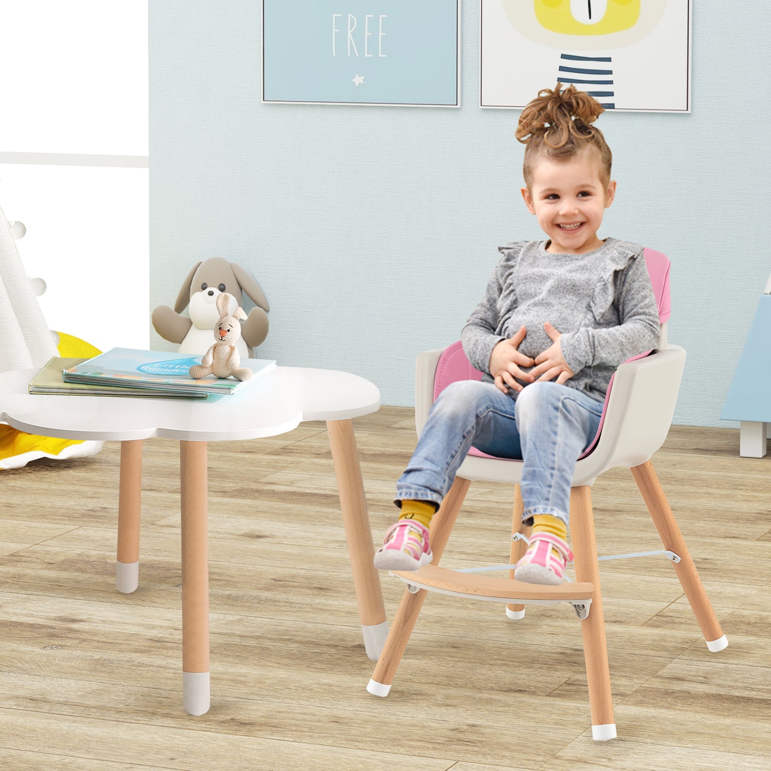 3-in-1 Convertible Wooden High Chair with Cushion