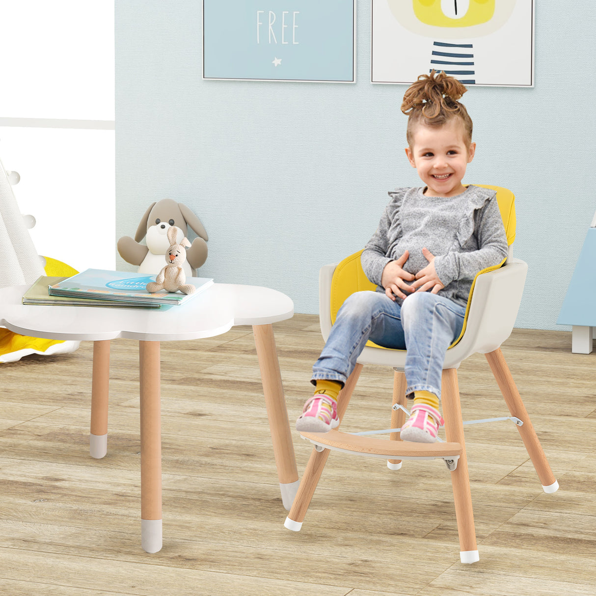 3-in-1 Convertible Wooden High Chair with Cushion