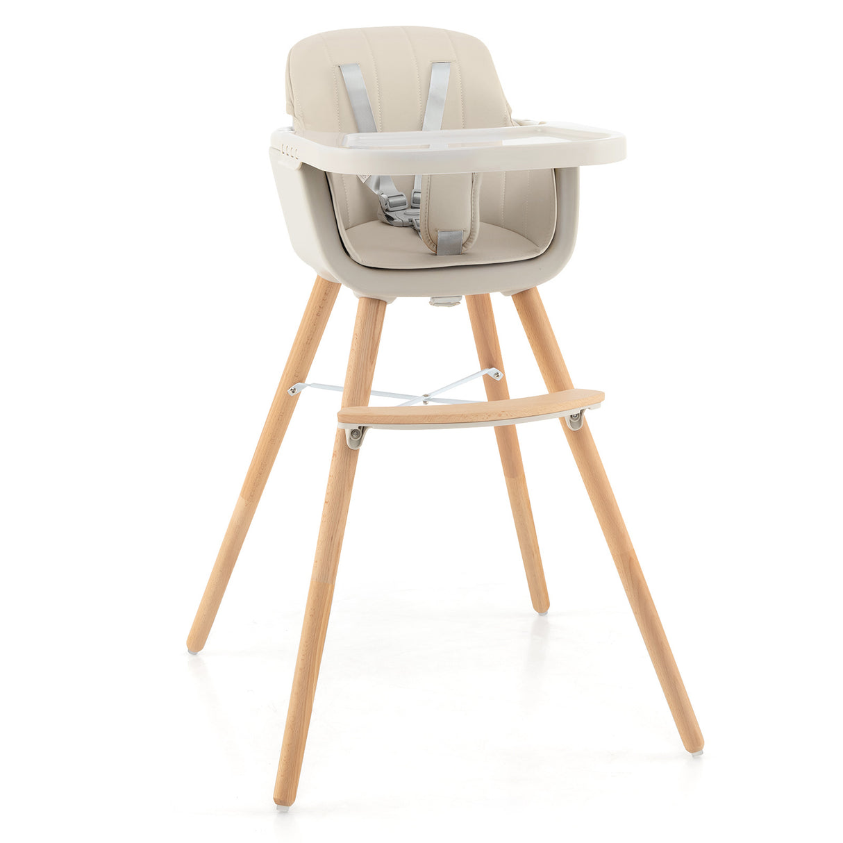 3-in-1 Convertible Wooden High Chair with Cushion