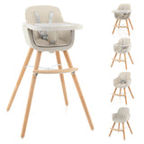 3-in-1 Convertible Wooden High Chair with Cushion