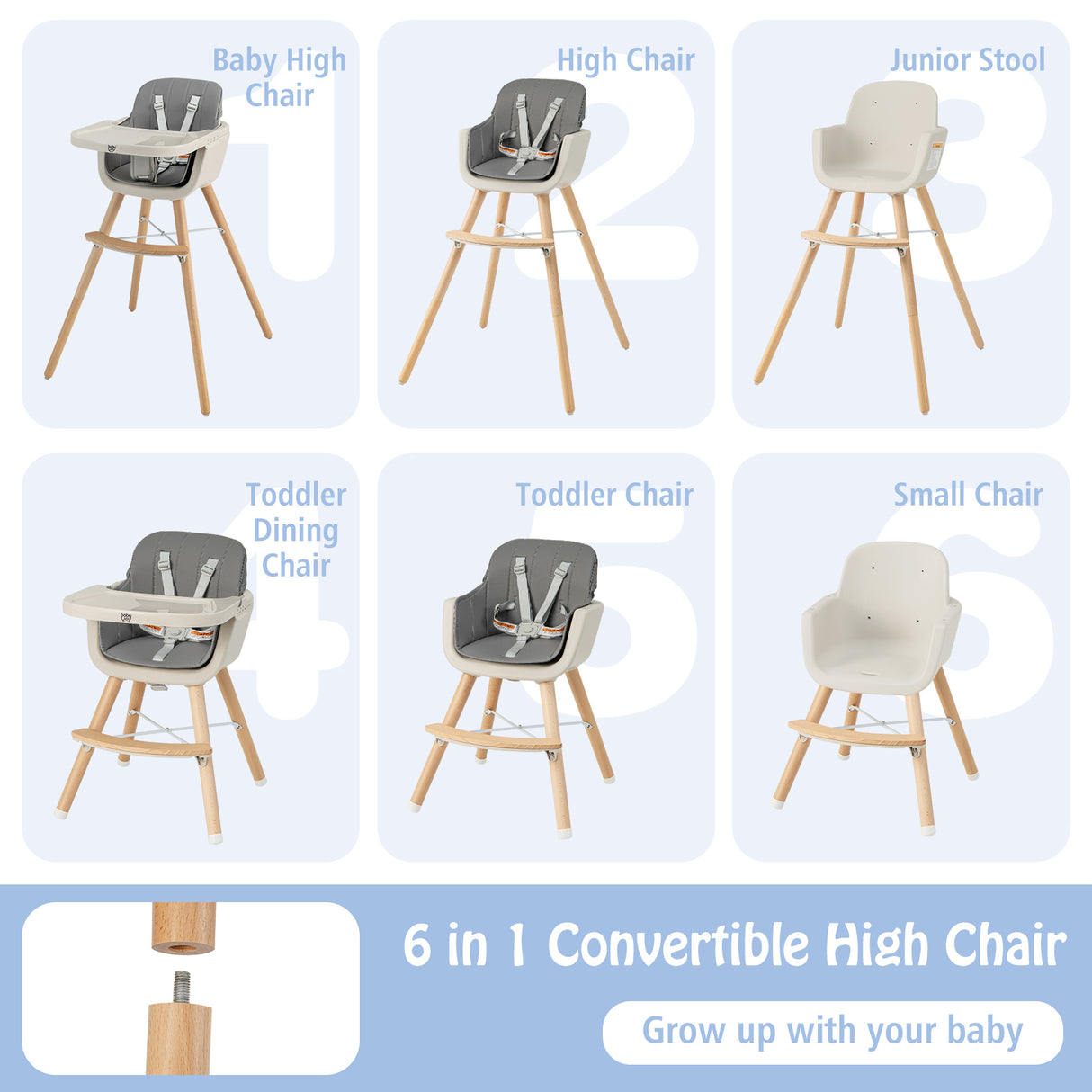 3-in-1 Convertible Wooden High Chair with Cushion
