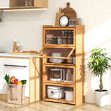 4-Tier Bamboo Bookcase with Doors for Study Room Living Room