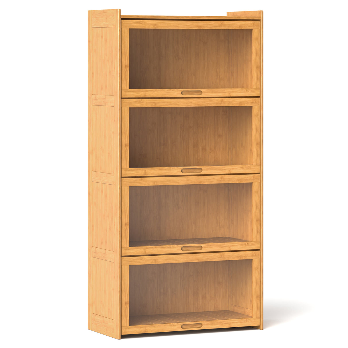 4-Tier Bamboo Bookcase with Doors for Study Room Living Room