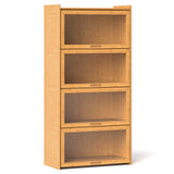 4-Tier Bamboo Bookcase with Doors for Study Room Living Room