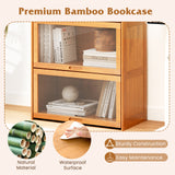 4-Tier Bamboo Bookcase with Doors for Study Room Living Room