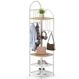 4-Tier Coat Rack Corner Hall Tree with Shoe Storage Bench