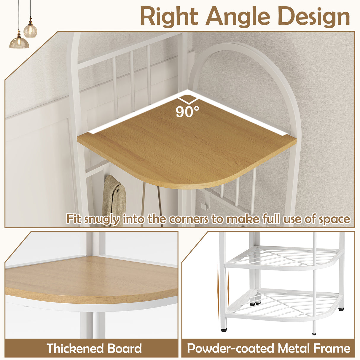 4-Tier Coat Rack Corner Hall Tree with Shoe Storage Bench