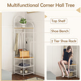4-Tier Coat Rack Corner Hall Tree with Shoe Storage Bench