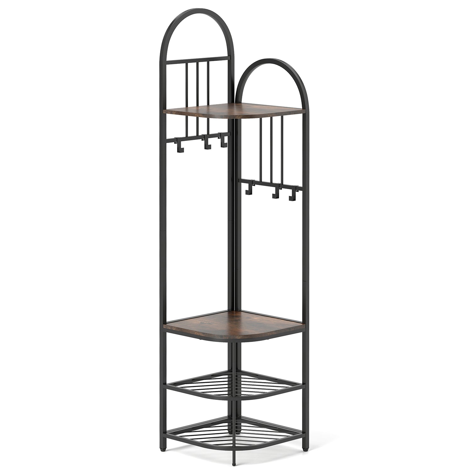 4-Tier Coat Rack Corner Hall Tree with Shoe Storage Bench