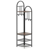 4-Tier Coat Rack Corner Hall Tree with Shoe Storage Bench