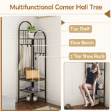 4-Tier Coat Rack Corner Hall Tree with Shoe Storage Bench