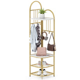 4-Tier Coat Rack Corner Hall Tree with Shoe Storage Bench