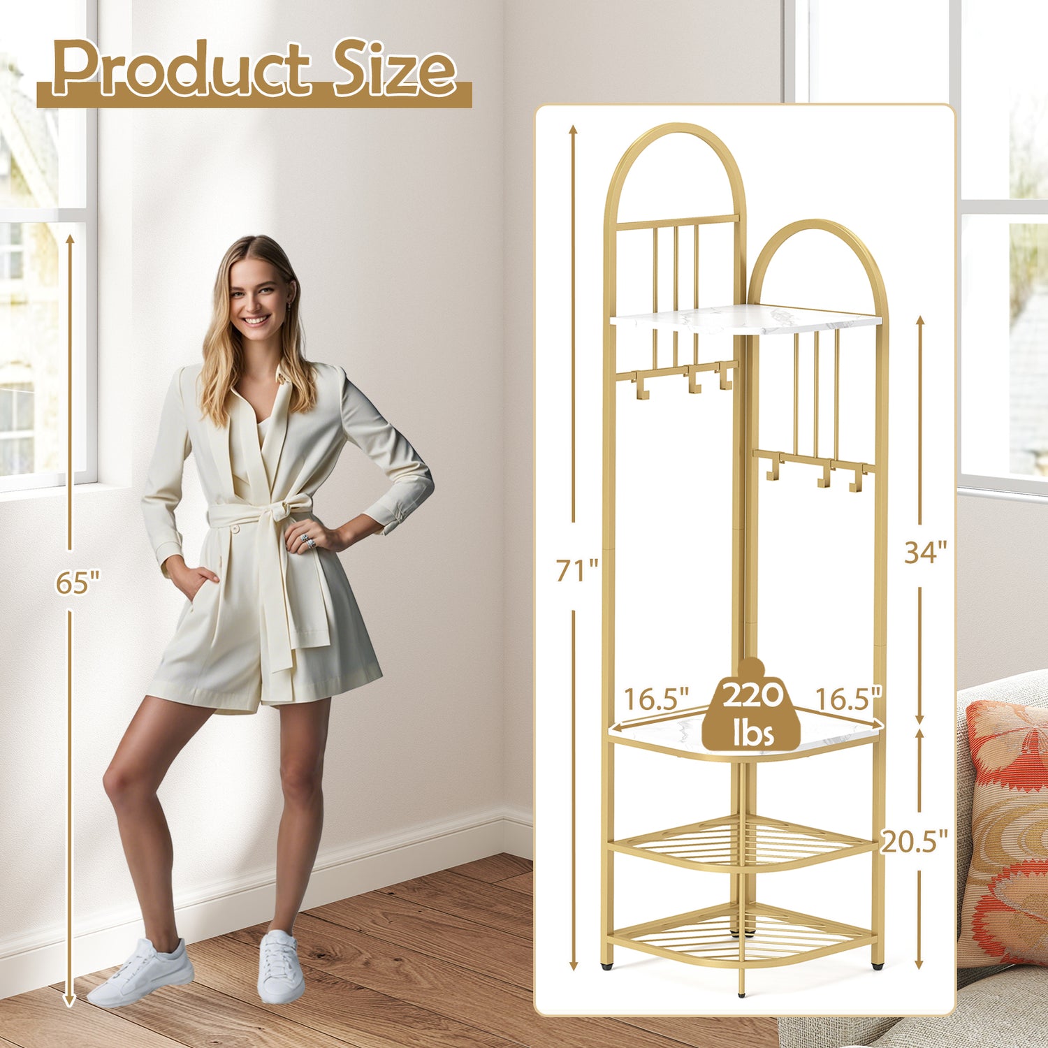 4-Tier Coat Rack Corner Hall Tree with Shoe Storage Bench