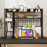 4-Tier Desk Shelf Desktop Display Rack with Metal Grid Panel and 6 Hooks