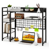 4-Tier Desk Shelf Desktop Display Rack with Metal Grid Panel and 6 Hooks