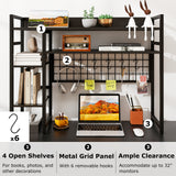 4-Tier Desk Shelf Desktop Display Rack with Metal Grid Panel and 6 Hooks