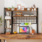 4-Tier Desk Shelf Desktop Display Rack with Metal Grid Panel and 6 Hooks