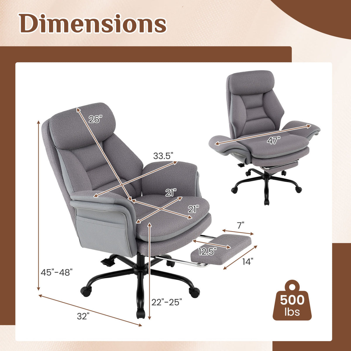 400 LBS Ergonomic Big and Tall Office Chair with Faux Leather