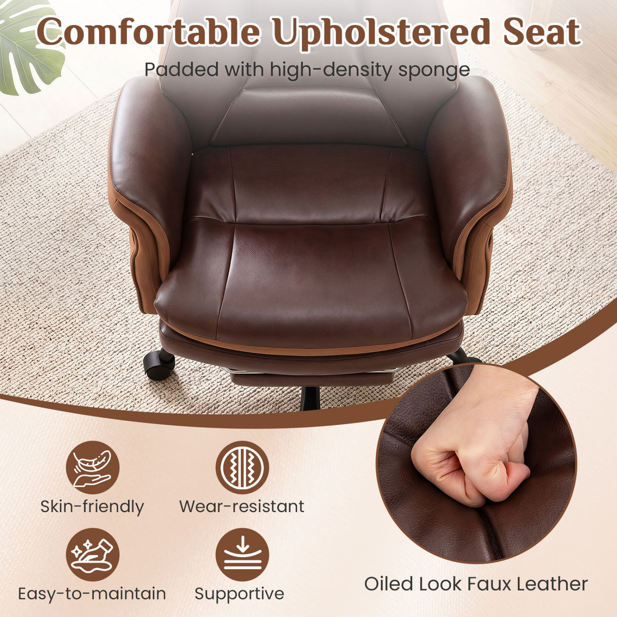 400 LBS Ergonomic Big and Tall Office Chair with Faux Leather