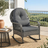 400 LBS Patio Rattan Rocker Chair with Anti-Tip Stoppers and Thick Cushions for Porch-Gray