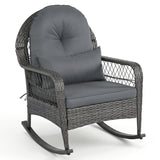 400 LBS Patio Rattan Rocker Chair with Anti-Tip Stoppers and Thick Cushions for Porch-Gray