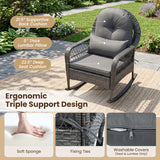 400 LBS Patio Rattan Rocker Chair with Anti-Tip Stoppers and Thick Cushions for Porch-Gray