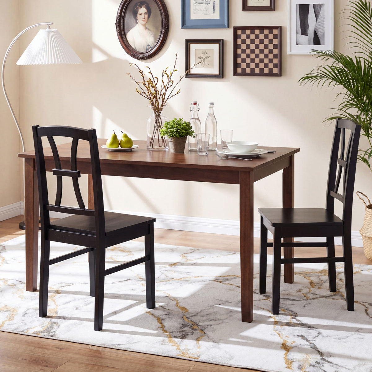 400 lbs Capacity Dining Chair Set of 2 with Cross Backrest and Rubber Wood Frame