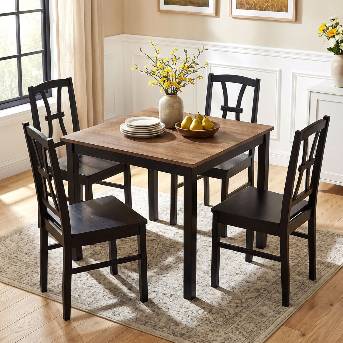 400 lbs Capacity Dining Chair Set of 4 with Cross Backrest and Rubber Wood Frame