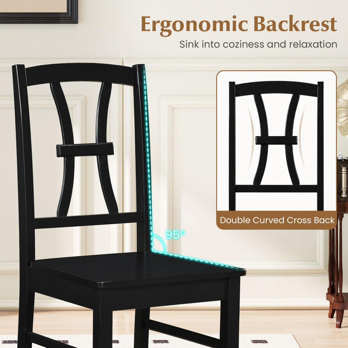 400 lbs Capacity Dining Chair Set of 4 with Cross Backrest and Rubber Wood Frame