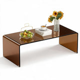 40 Inch Glass Coffee Table with Tempered Glass Top and Round Edges for Home-Dark Brown