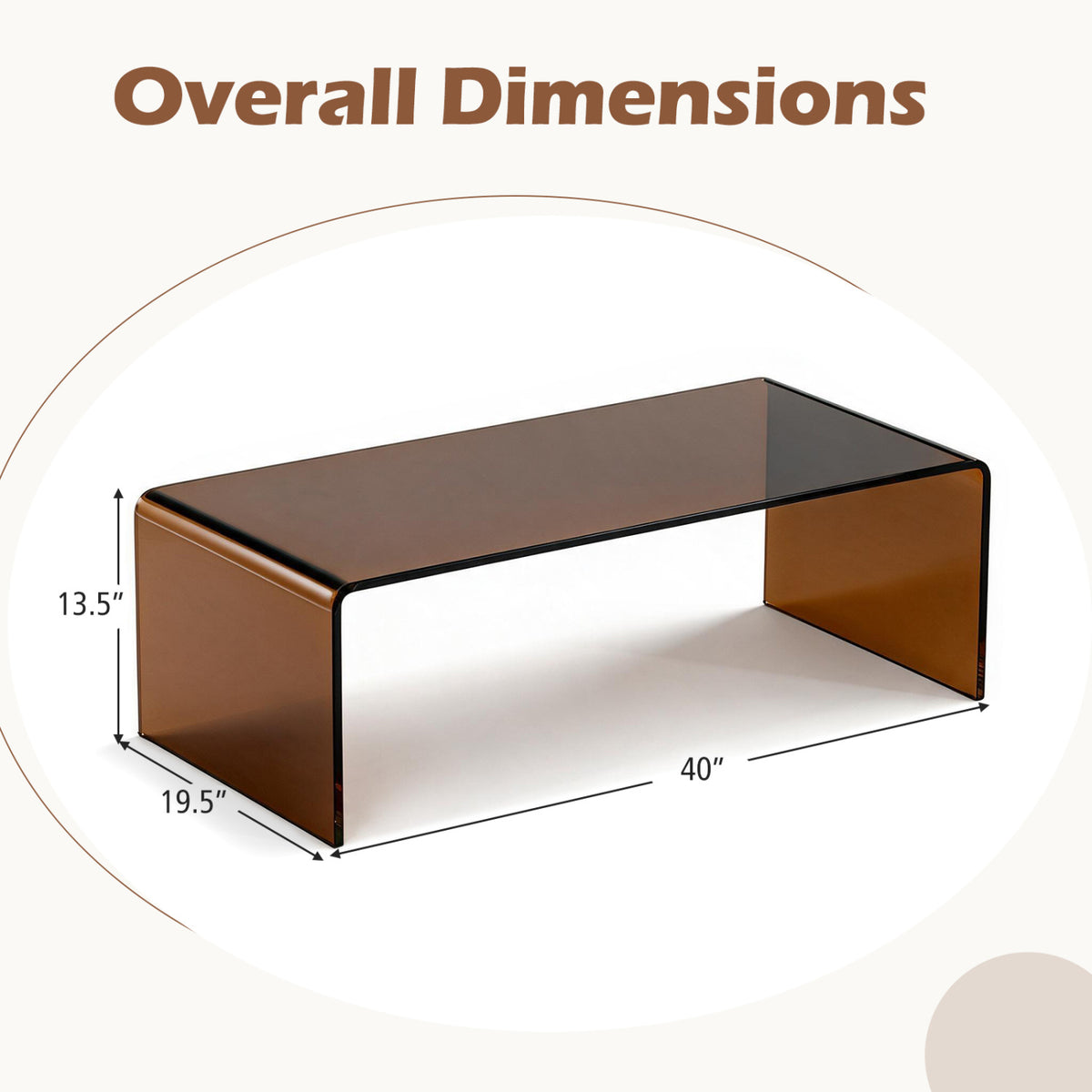 40 Inch Glass Coffee Table with Tempered Glass Top and Round Edges for Home-Dark Brown