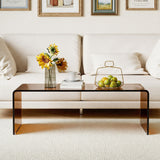 40 Inch Glass Coffee Table with Tempered Glass Top and Round Edges for Home-Dark Brown