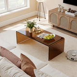 40 Inch Glass Coffee Table with Tempered Glass Top and Round Edges for Home-Dark Brown