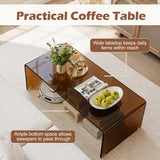 40 Inch Glass Coffee Table with Tempered Glass Top and Round Edges for Home-Dark Brown