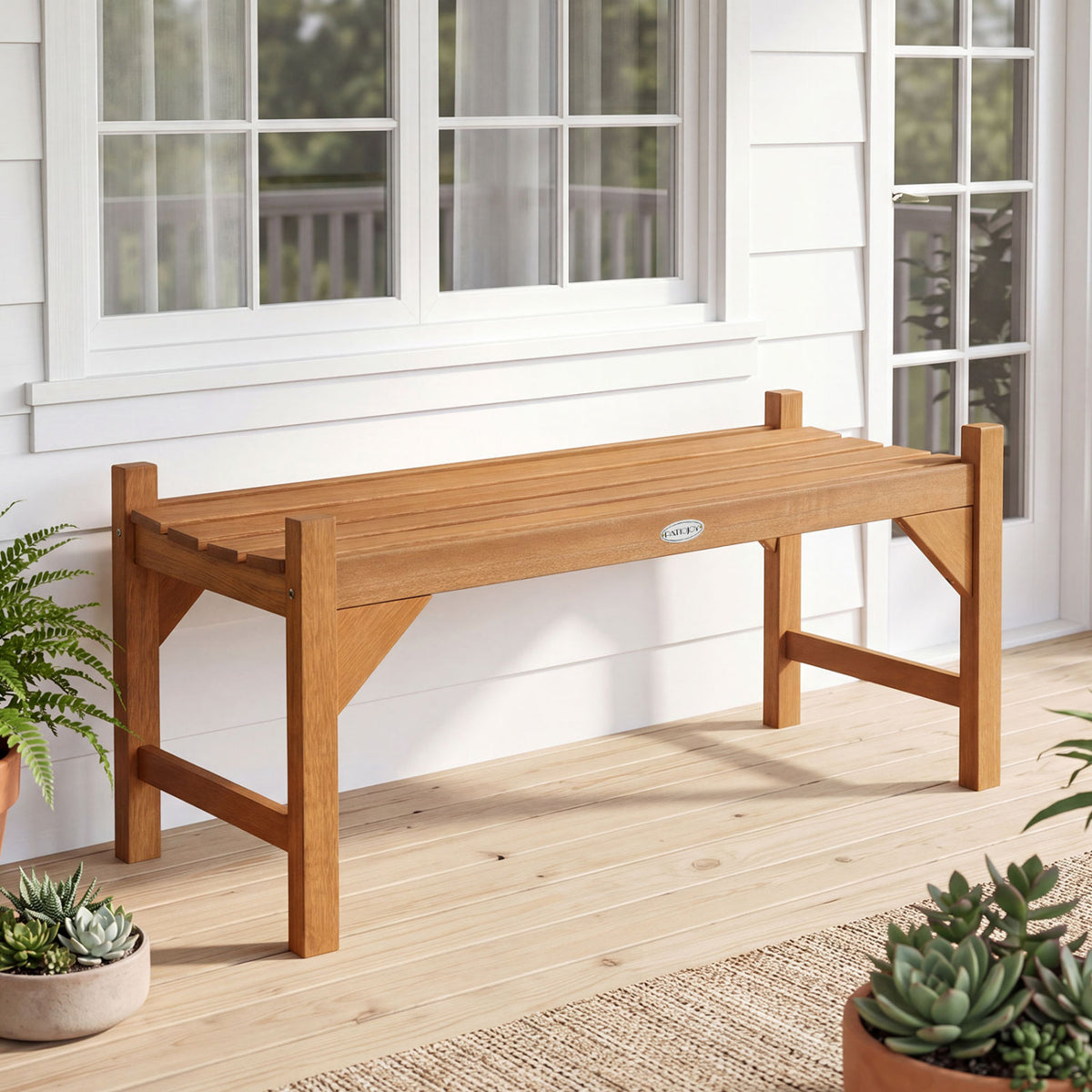 Outdoor Bench with Slatted Contoured Seat for Deck Entryway-Set of 2
