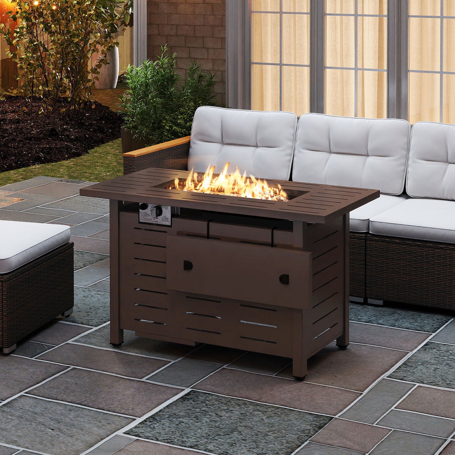 40 Inch Outdoor Propane Fire Pit Rectangle Gas Fire Table with Lava Rocks