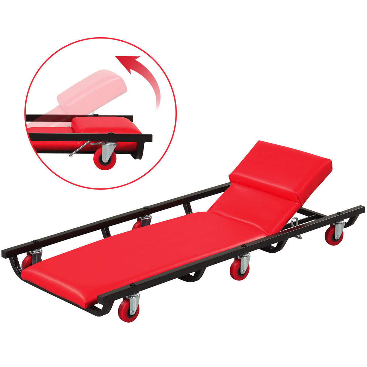 Rolling Creeper Padded Mechanic Cart with Adjustable Backrest and Headrest