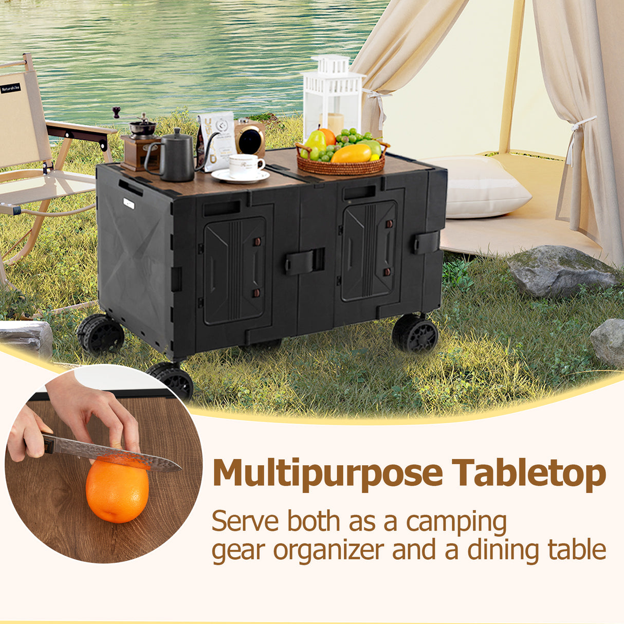Large Foldable Utility Cart with 2-Tier Storage Crates and Telescoping Handle