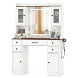 41.5 Inch Makeup Dressing Table with Power Outlets and 3 Color Lighting Modes-White+