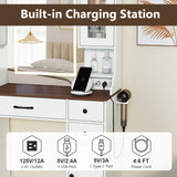 41.5 Inch Makeup Dressing Table with Power Outlets and 3 Color Lighting Modes-White+