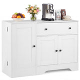 41.5â Modern Coffee Bar Cabinet with 3 Doors and Rolling Wheel-White