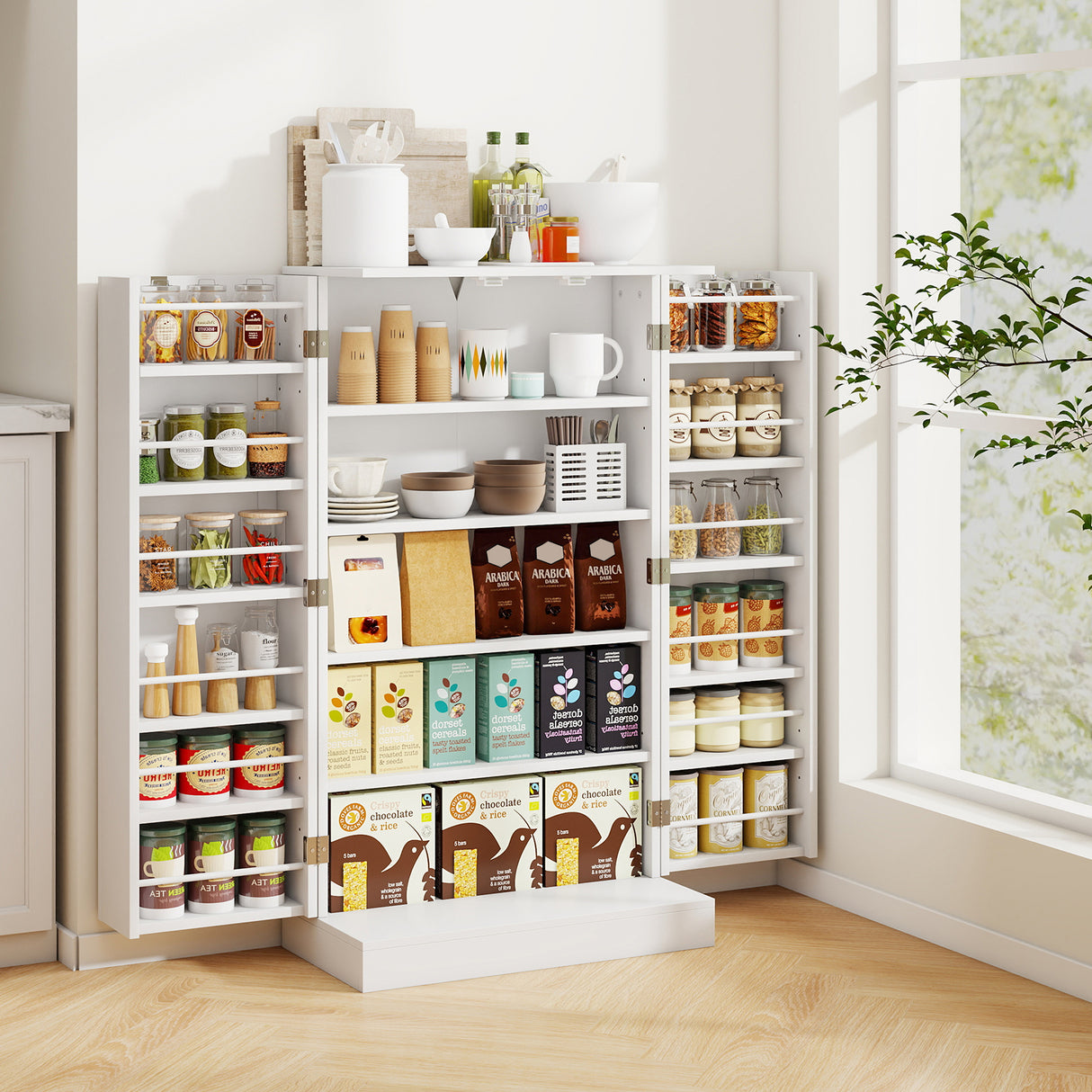 41 Inch Tall Pantry Cabinet Kitchen Storage Cabinet with Doors and Shelves-White
