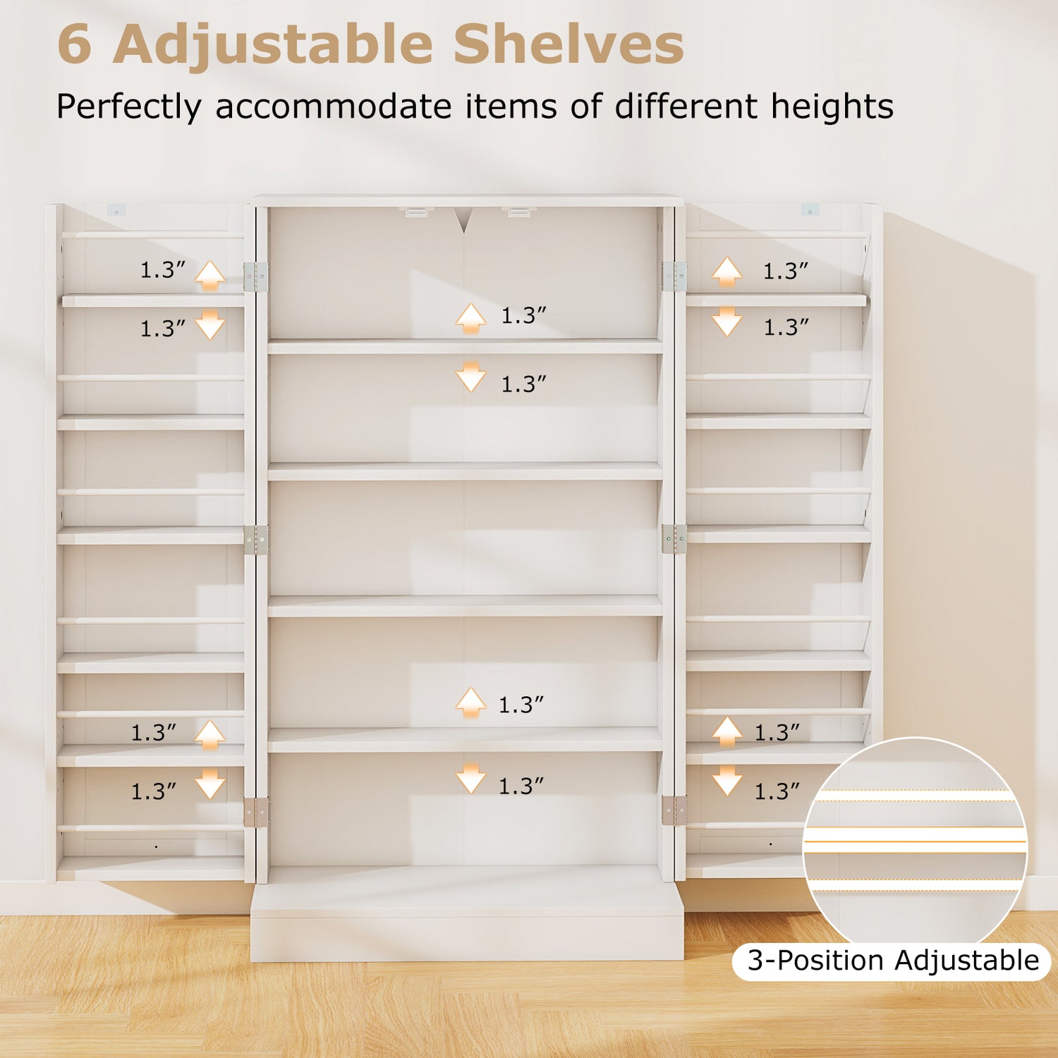 41 Inch Tall Pantry Cabinet Kitchen Storage Cabinet with Doors and Shelves-White